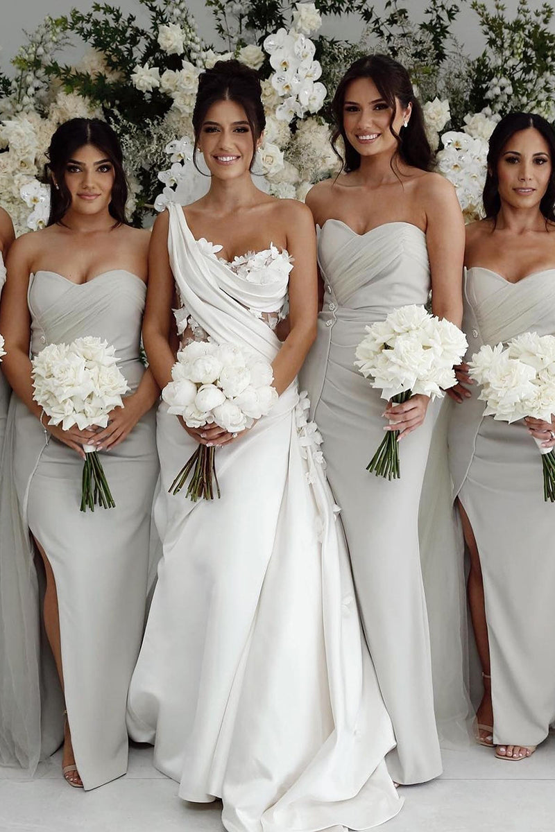 31714 - One Shoulder 3D Appliques Musillon Beach Wedding Dress