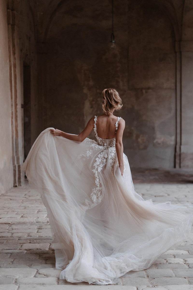 31715 - A line Sweetheart Lace Appliques Bohemian Wedding Dress