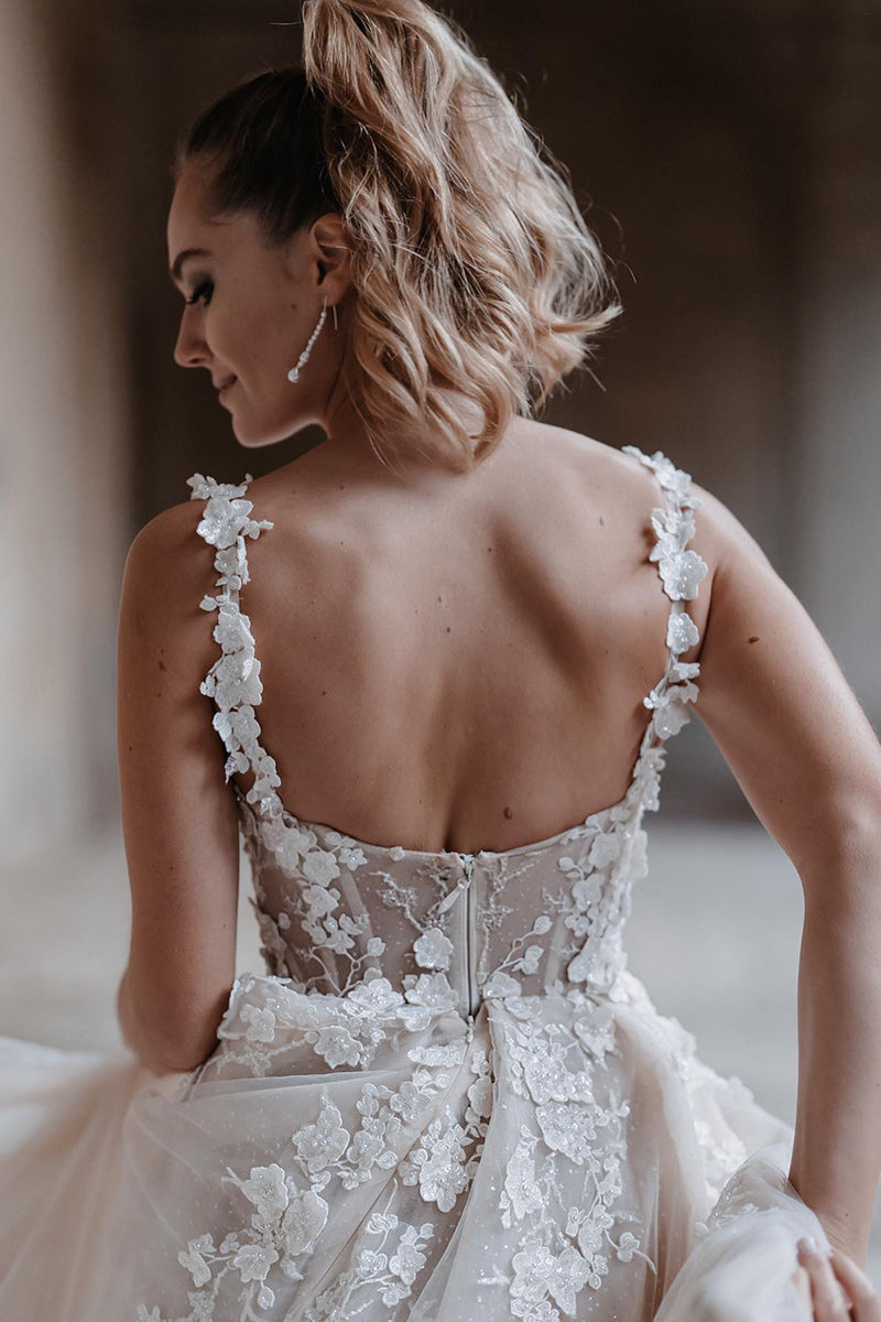 31715 - A line Sweetheart Lace Appliques Bohemian Wedding Dress