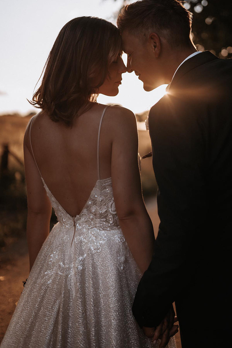 31719 - A Line Plunging V-Neck Appliques Bohemian Wedding Dress