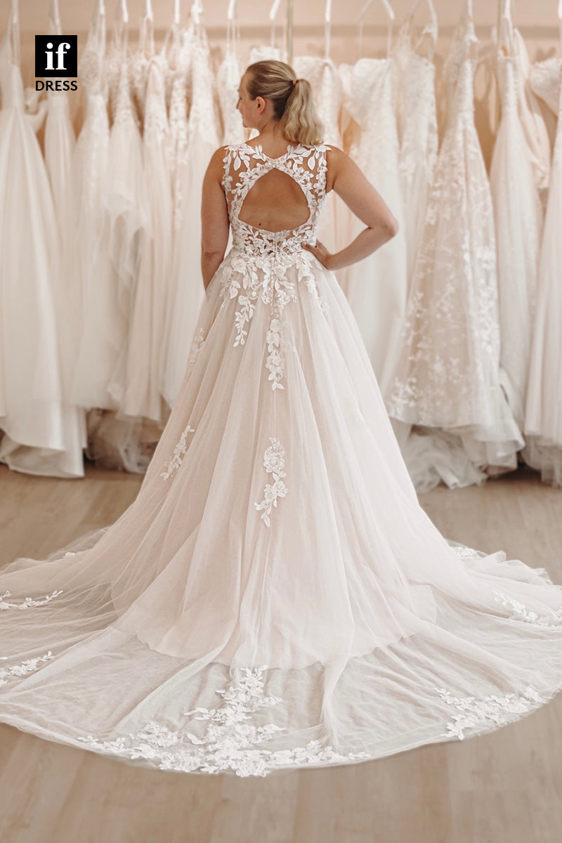 31724 - Sexy Spaghetti Straps V-Neck Appliques Boho Wedding Dress