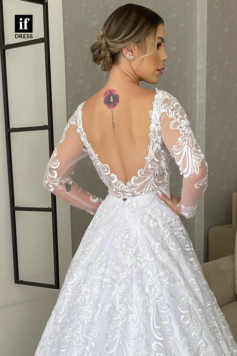 31728 - Luxurious A-Line V-Neck Lace Tulle Boho Wedding Dress