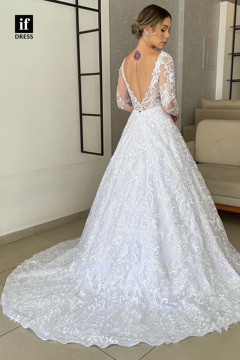 31728 - Luxurious A-Line V-Neck Lace Tulle Boho Wedding Dress