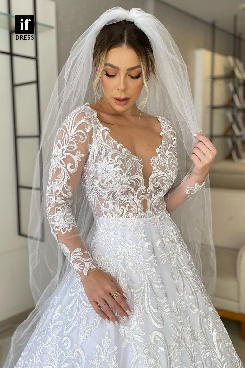 31728 - Luxurious A-Line V-Neck Lace Tulle Boho Wedding Dress