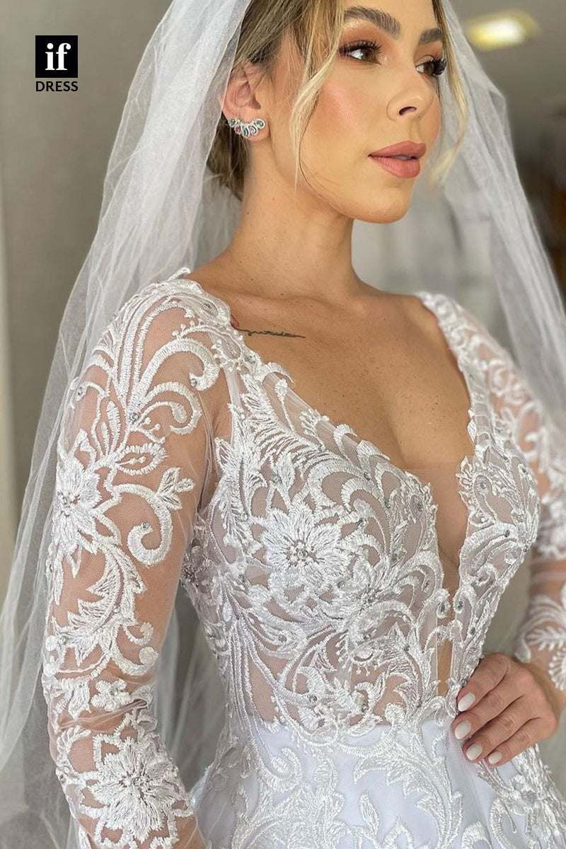 31728 - Luxurious A-Line V-Neck Lace Tulle Boho Wedding Dress