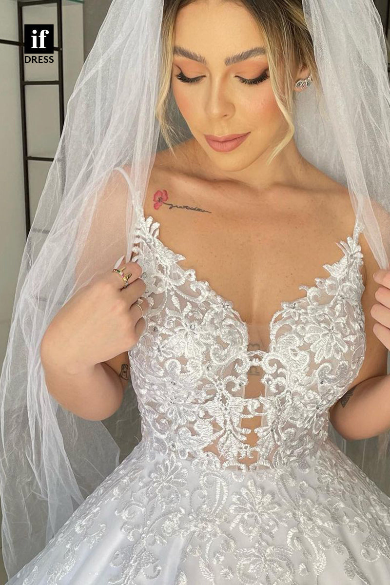 31729 - Classic Spaghetti Straps Appliques Lace Boho Wedding Dress