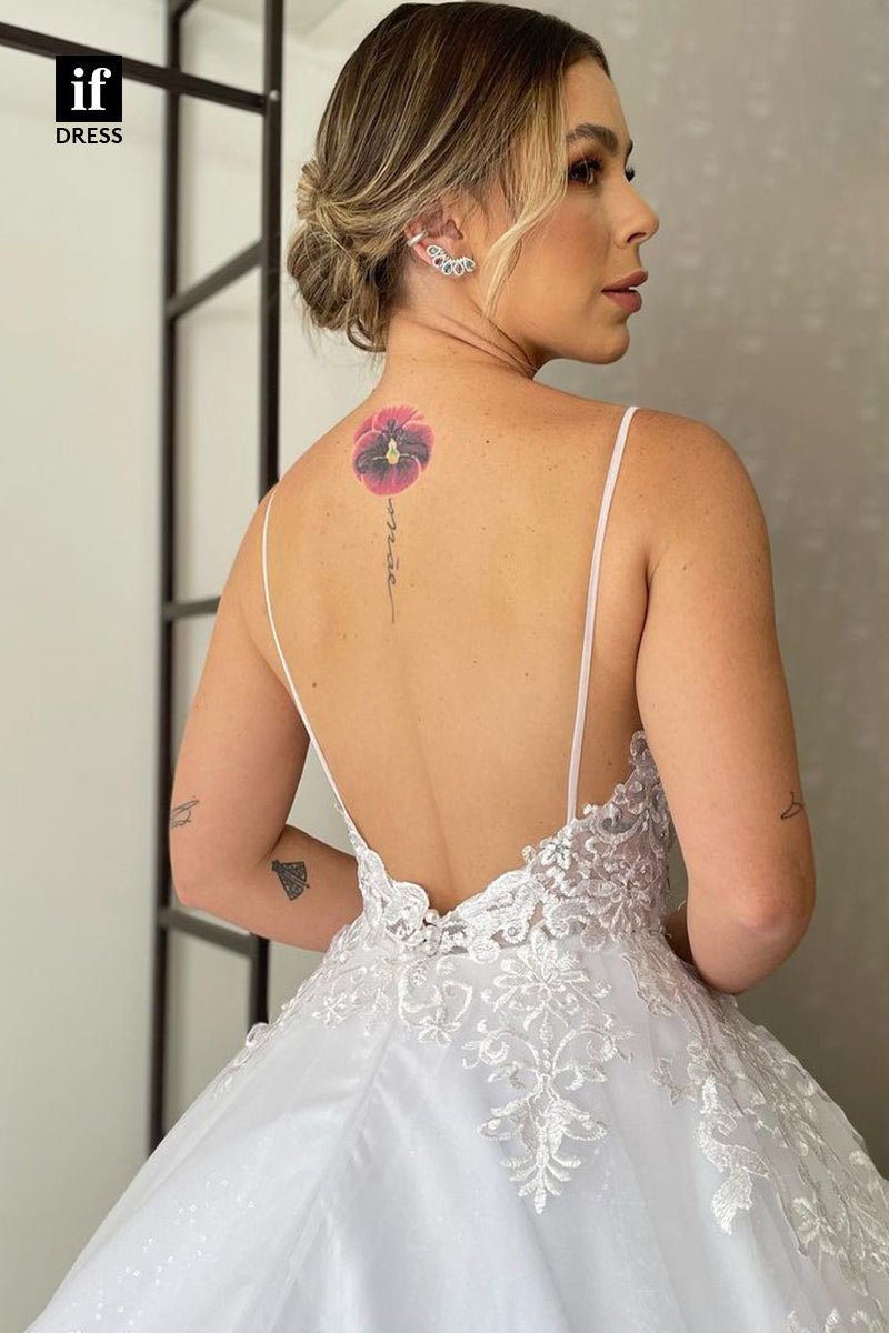 31729 - Classic Spaghetti Straps Appliques Lace Boho Wedding Dress