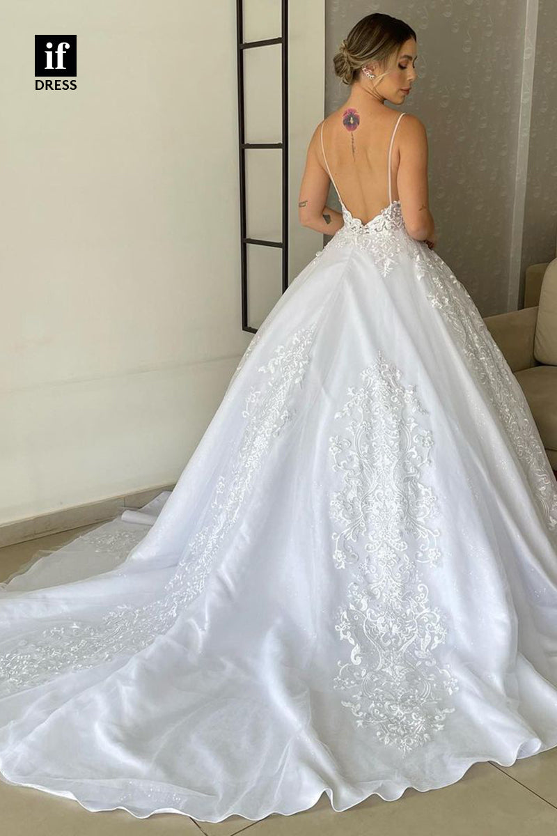 31729 - Classic Spaghetti Straps Appliques Lace Boho Wedding Dress