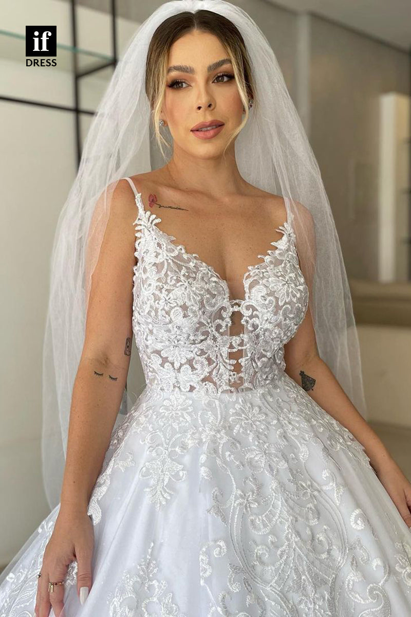 31729 - Classic Spaghetti Straps Appliques Lace Boho Wedding Dress
