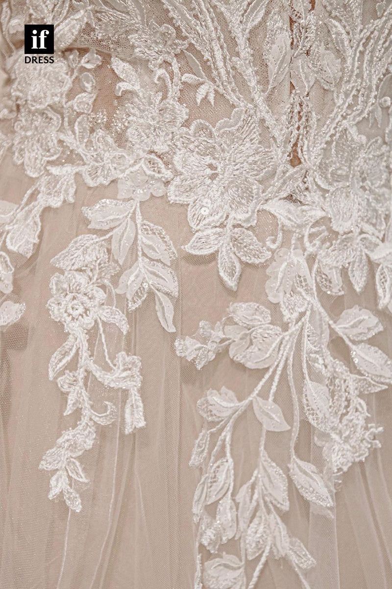 31723 - Generous Straps V-Neck Appliques Lace Tulle Boho Wedding Dress