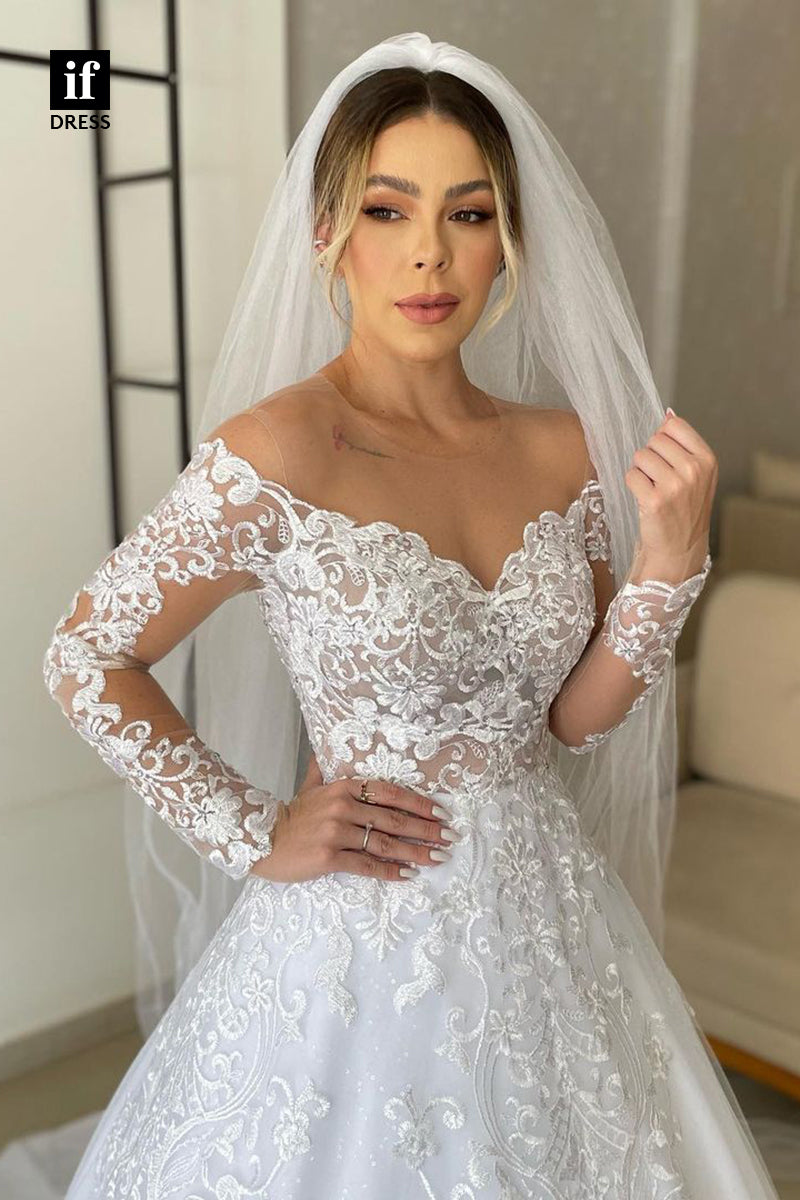 31731 - Romantic Long Sleeves V-Neck Appliques Boho Wedding Dress