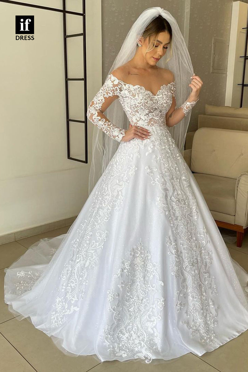 31731 - Romantic Long Sleeves V-Neck Appliques Boho Wedding Dress