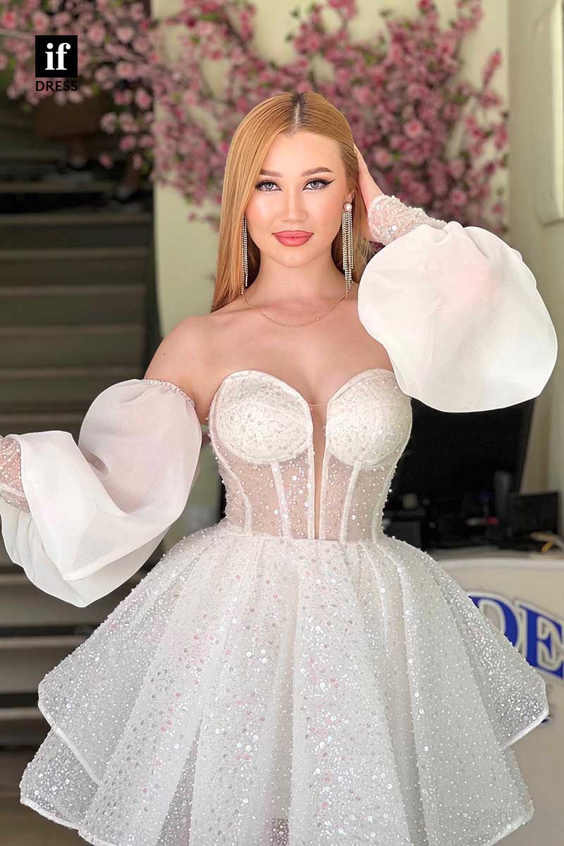 31742 - Stunning A-Line Strapless Long Sleeveless Short Bohemian Wedding Dress