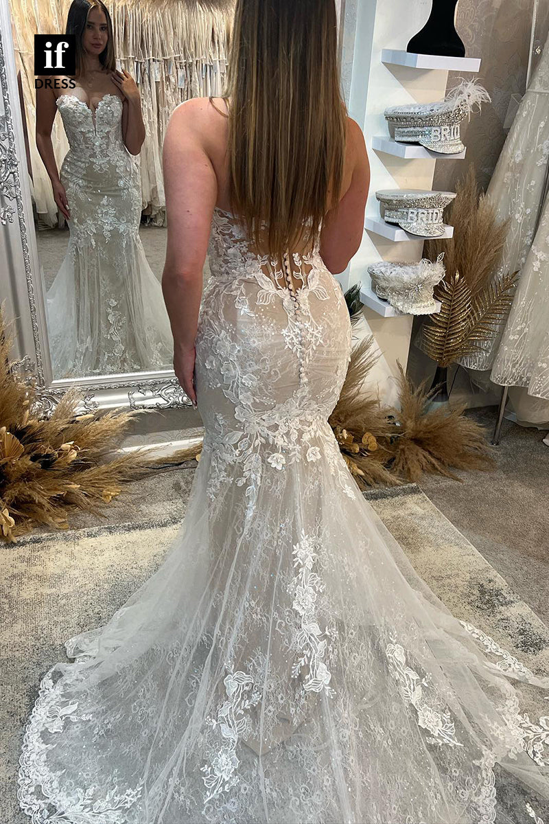 31568 - Sexy Off-Shoulder Sleeveless Appliques Lace Mermaid Wedding Dress