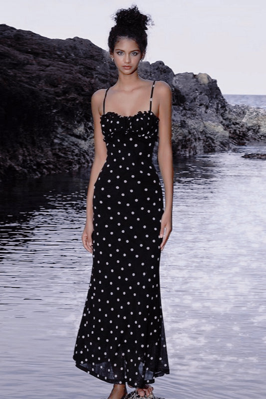 Polka Dot Backless Cami Bodycon Maxi Dress - View 4 | VelvetHem