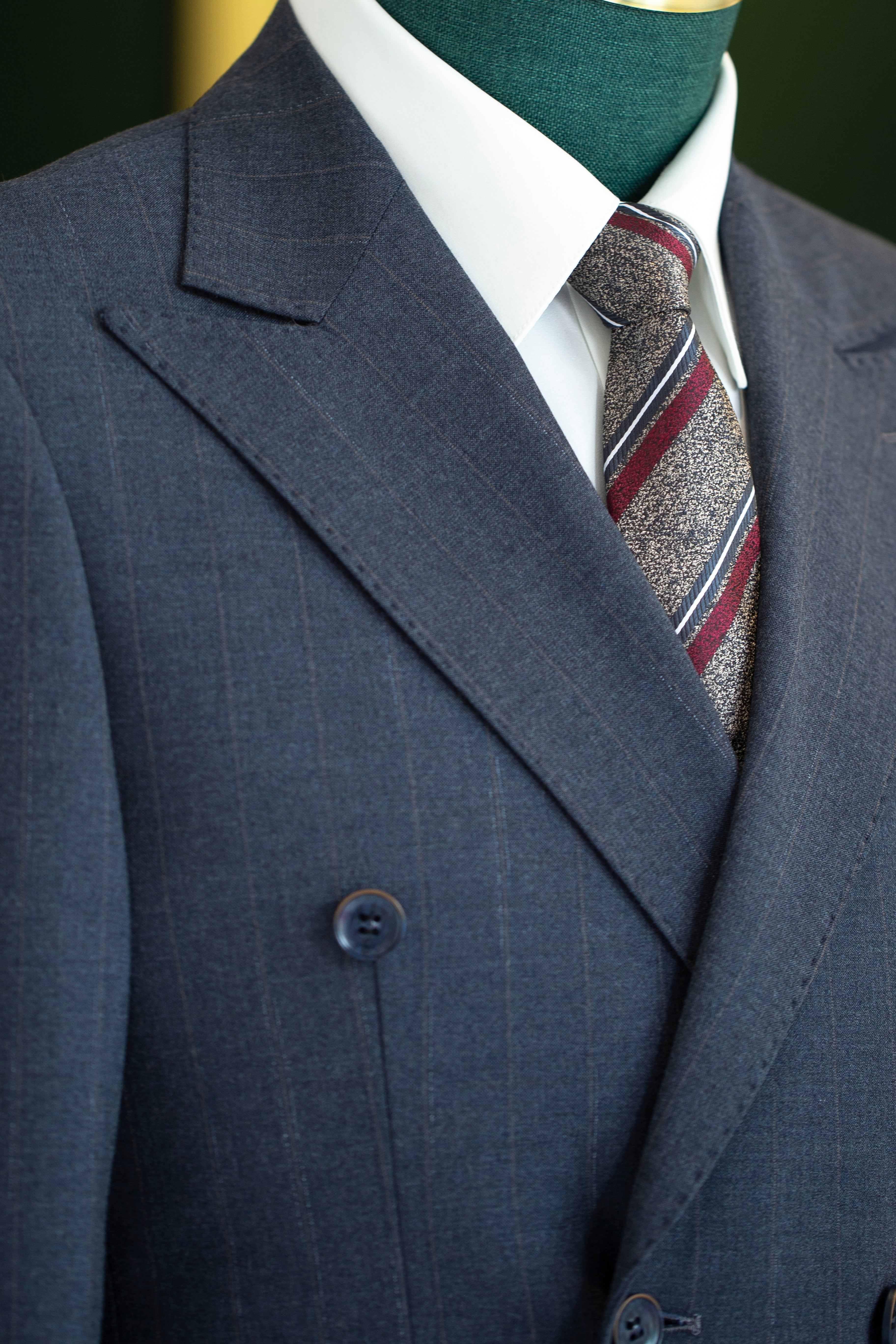 Charcoal Gold Pinstripe Double Breasted 3 Piece Wedding Suit Groomsmen (ZD17110)