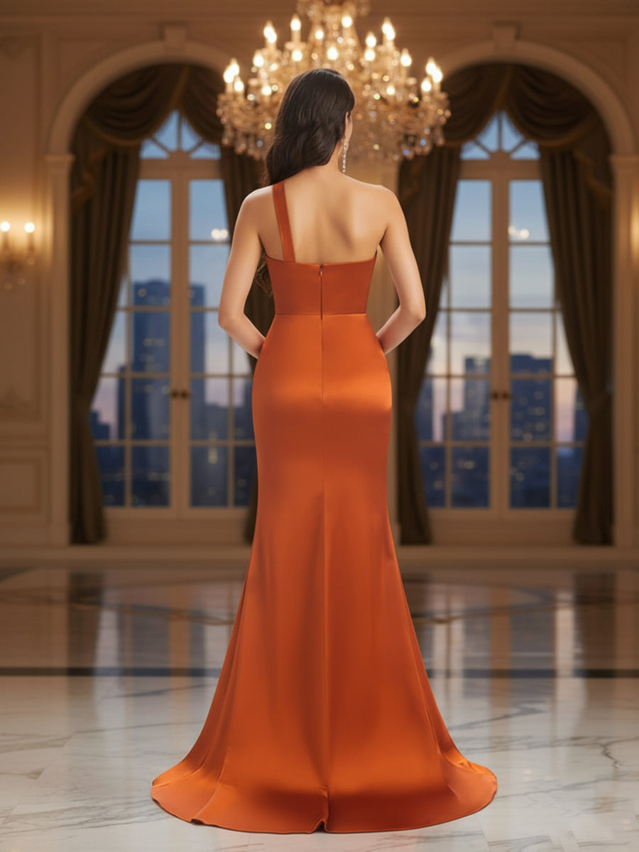 Satin One Shoulder Long Maxi Mermaid Bridesmaid Dress