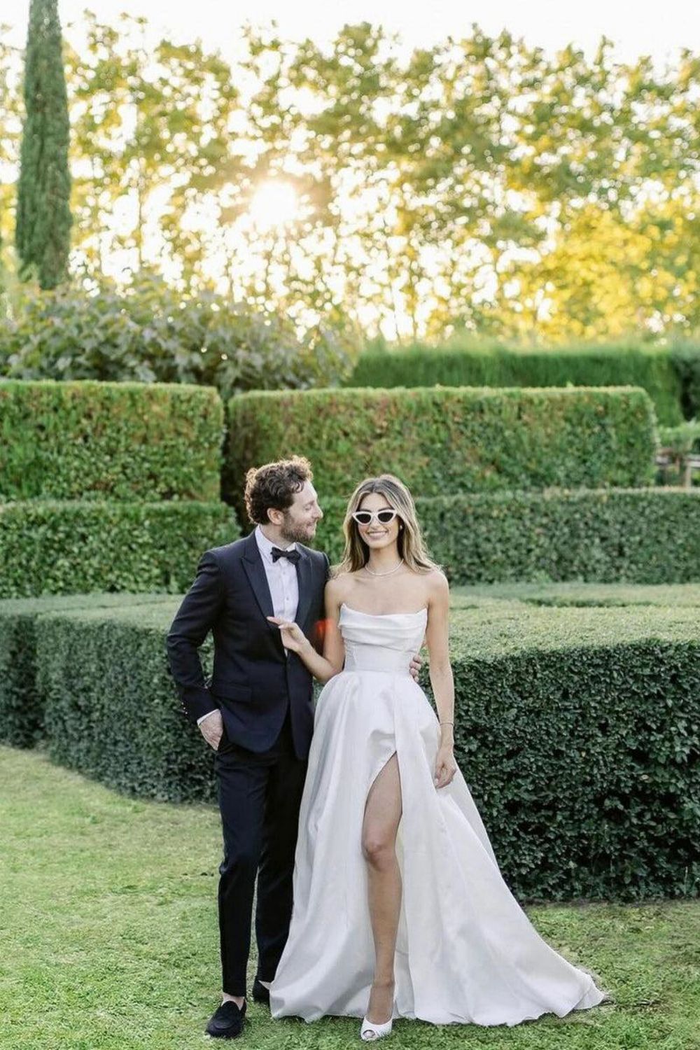 Elegant A-Line Strapless White Wedding Dress with Split Front - View 3 | FashionDia