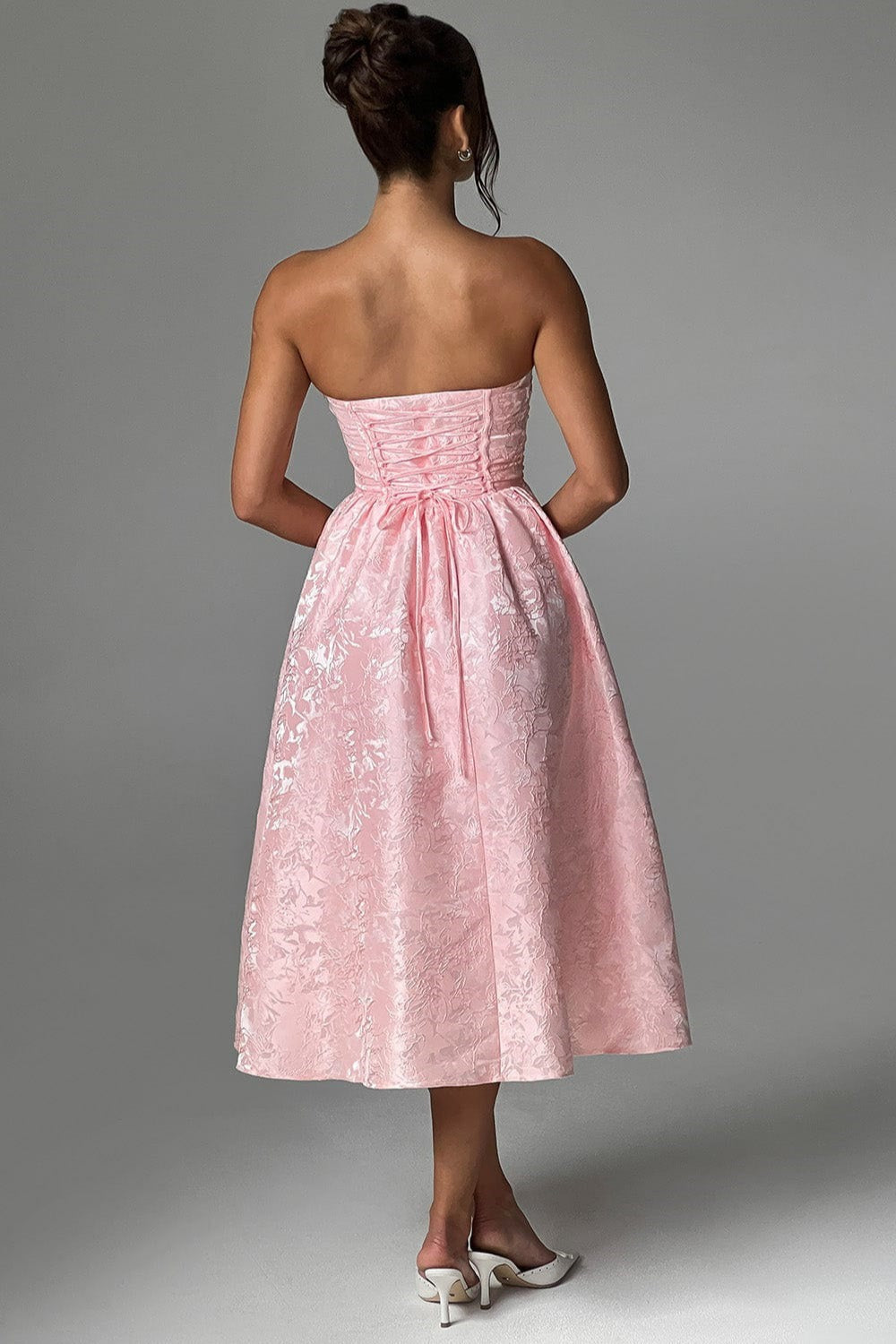 Urban Solid Jacquard Strapless Dress for Modern Fashion Wear
