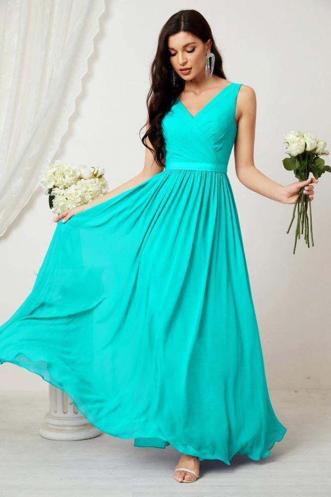 Women's Chiffon Long Bridesmaid Dresses A line Sleeveless Formal Prom Gown for Evening Party Homecoming Dresses 2808 by numbersea