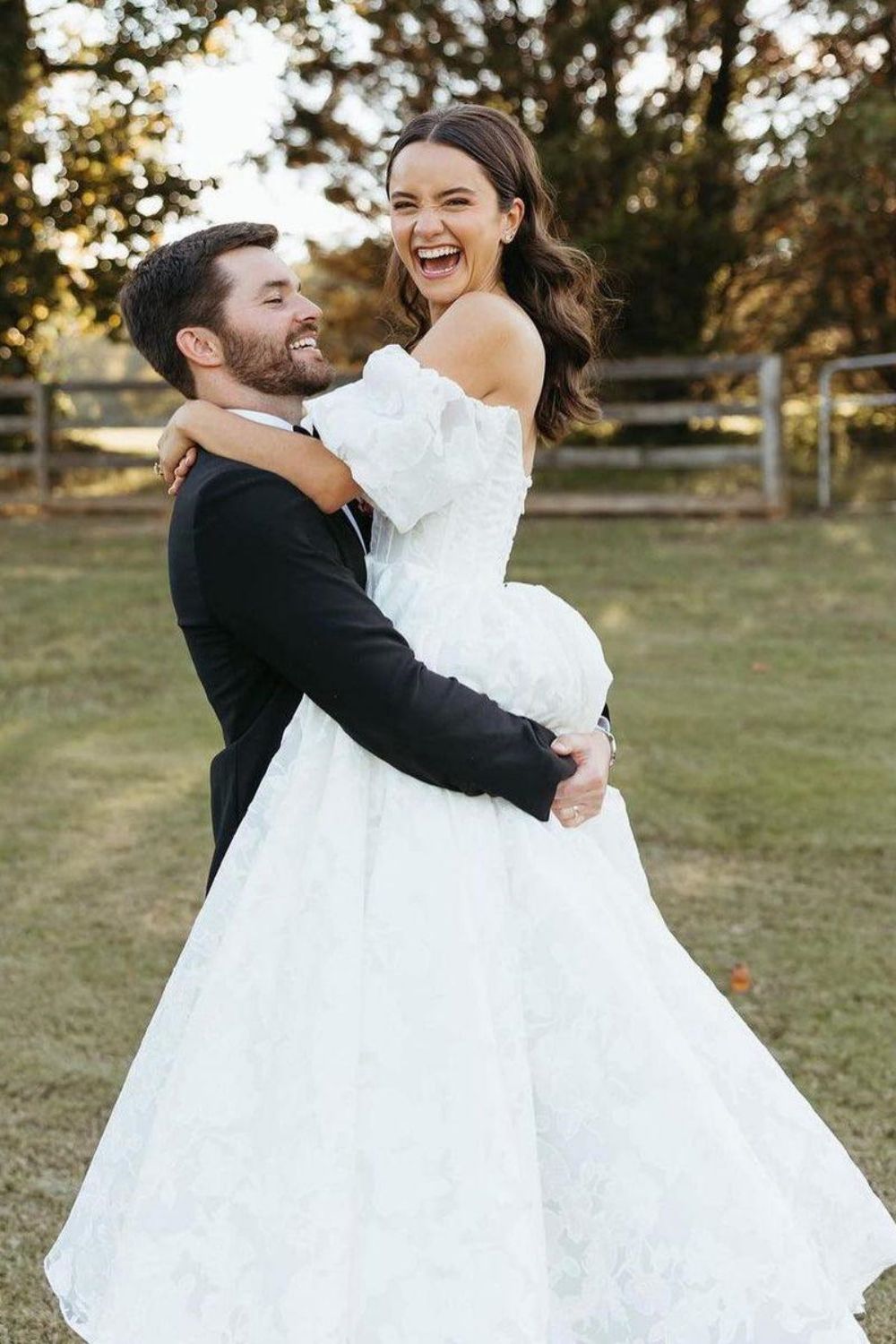 Charming A-Line Off-the-Shoulder White Wedding Dress with Split Front - View 2 | FashionDia