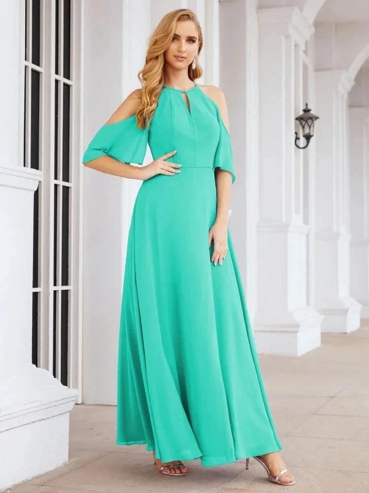 Numbersea Cold Shoulder Bridesmaid Dresses A-Line Long Formal Evening Gowns 28074 by numbersea
