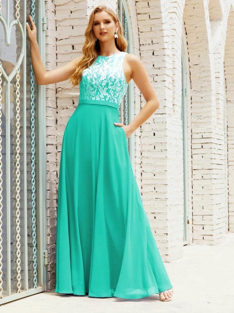 Lace Bridesmaid Dress Floor Length Evening Gowns with Pockets 28017 by numbersea