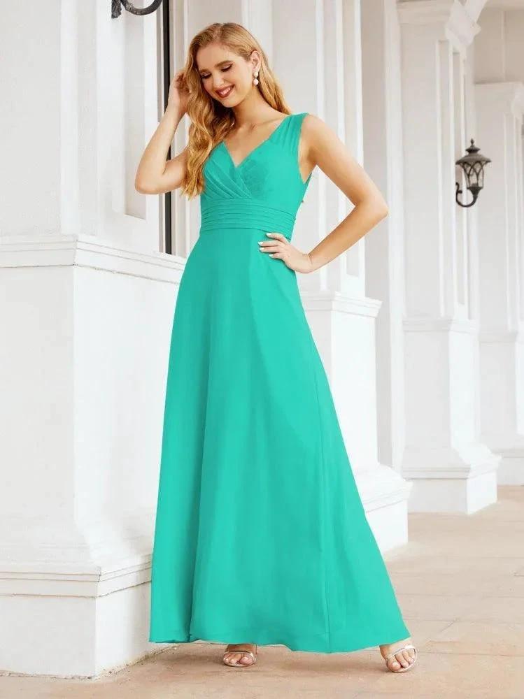 Formal Prom Gown Elegant V-Neck Sleeveless Bridesmaid Dresses for Wedding Party 28037 by numbersea