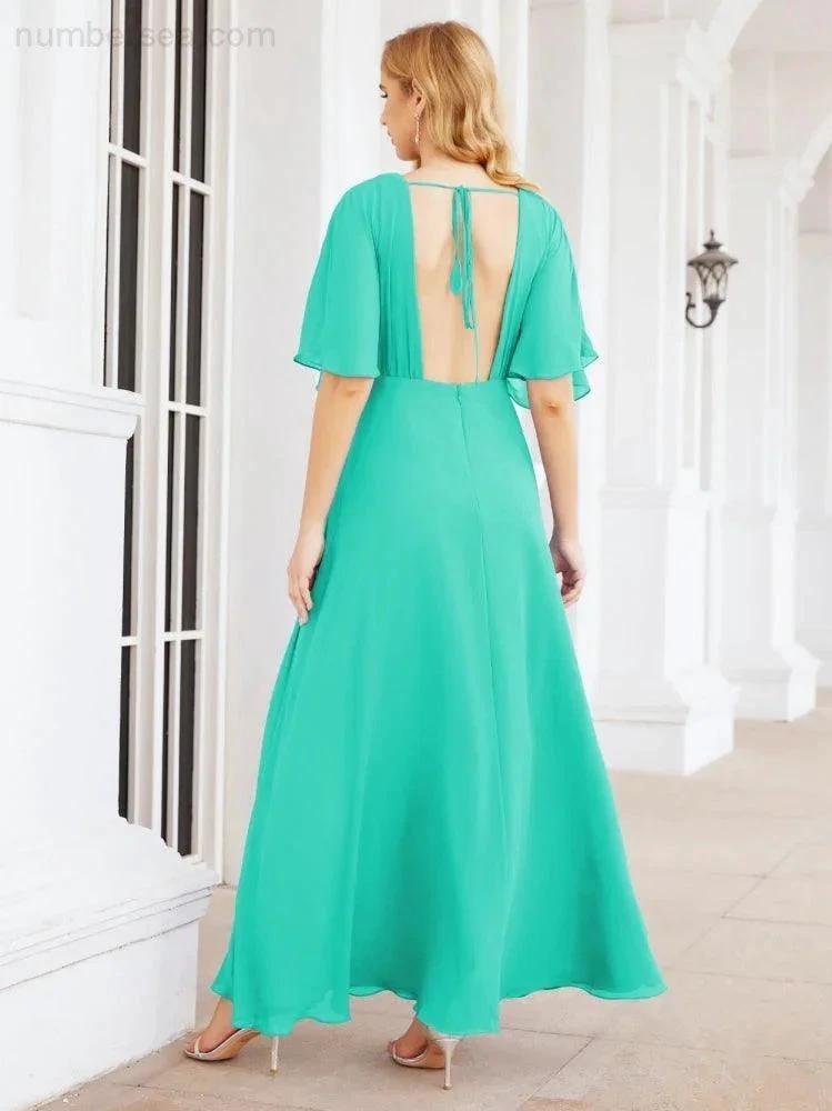 ZapDress V-Neck Bridesmaid Dress Chiffon Long Open Back Formal Dresses for Women Party Evening 28067 (ZD17046)