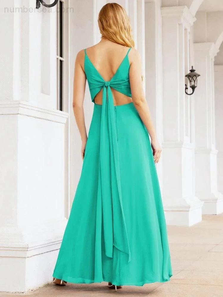 ZapDress Spaghetti Strap Bridesmaid Dresses V Neck Butterfly Back Fromal Evening Party Prom Gown 28036 (ZD17001)