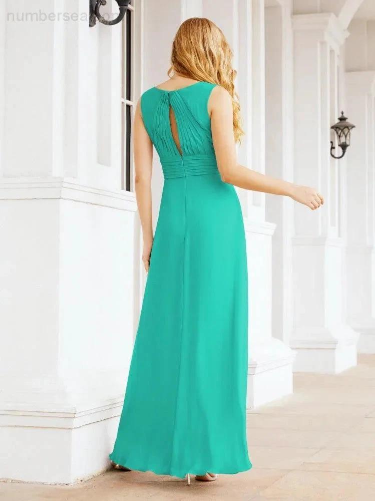 Formal Prom Gown Elegant V-Neck Sleeveless Bridesmaid Dresses for Wedding Party 28037 (ZD17021)