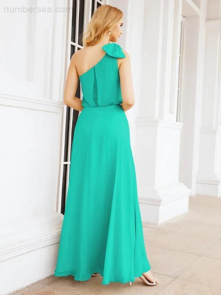 ZapDress Chiffon Ruffled One Shoulder Sleeveless Long Bride Dresses A-line Formal Evening Gown Side Split 28057 (ZD17041)