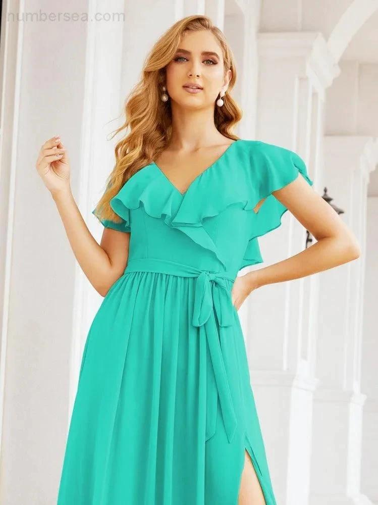Bridesmaid Dresses with Flutter Sleeves Formal Evening Party Prom Gowns 28044 (ZD17033)