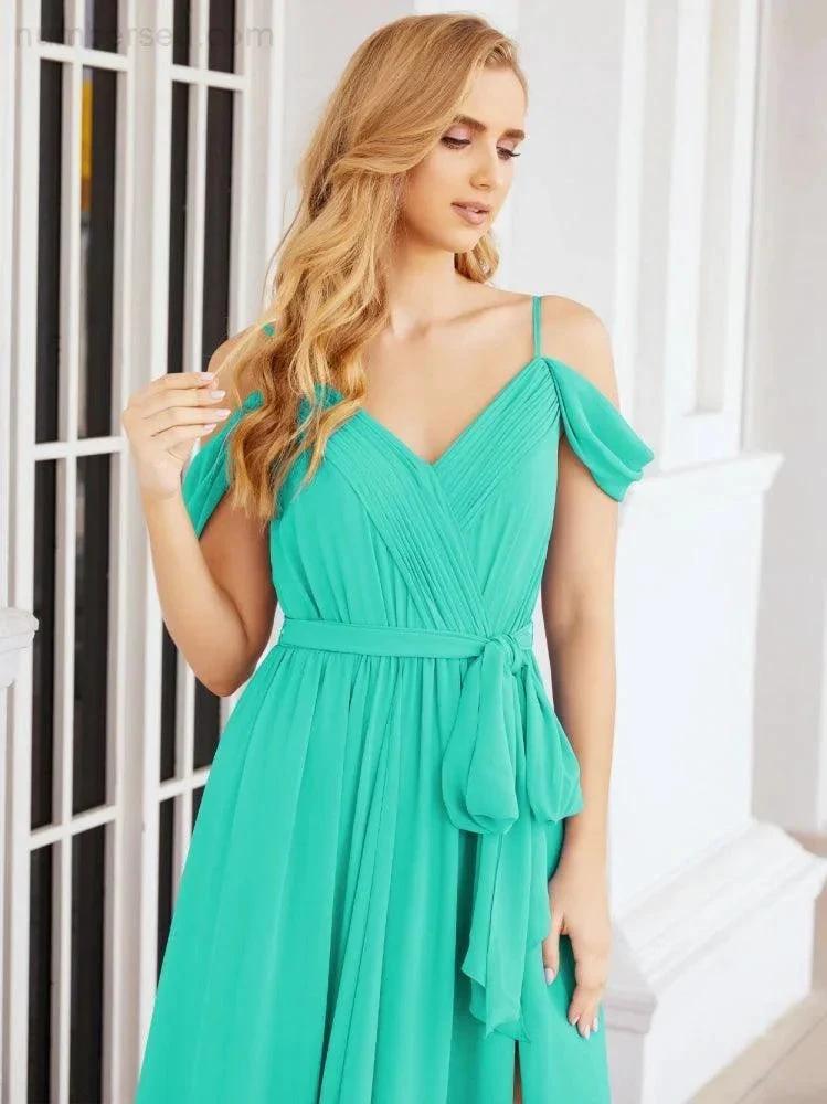 ZapDress Off The Shoulder Chiffon Bridesmaid Dress Long Formal Graduation Gown with Cowl Back 28069 (ZD17004)