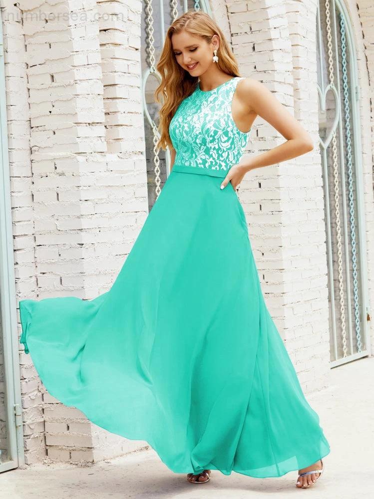 Lace Bridesmaid Dress Floor Length Evening Gowns with Pockets 28017 (ZD16964)