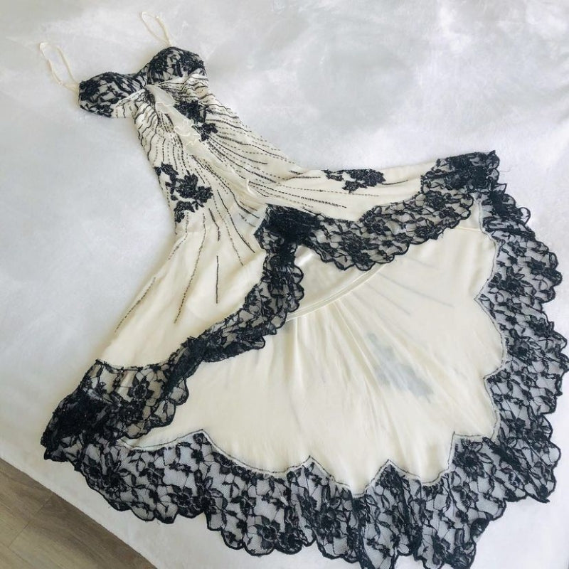 Spaghetti Straps Chiffon Long Prom Dress With Lace Vintage Evening Dress