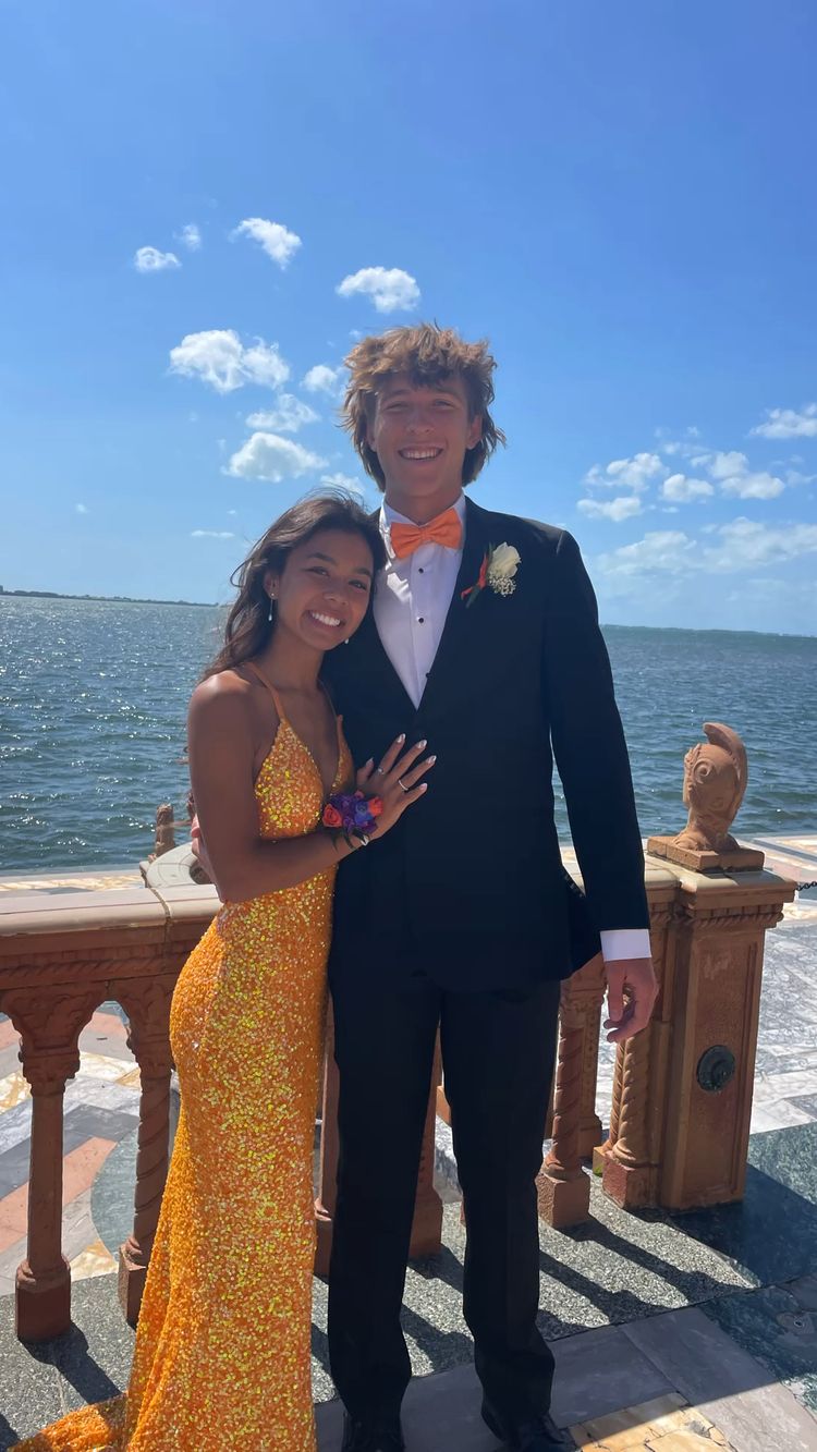 Orange Sequins Mermaid Prom Dress Elegant Prom Dress - View 3 | FashionDia