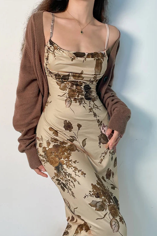 Elegant Retro Sleeveless Floral Dress - View 2 | FashionDia