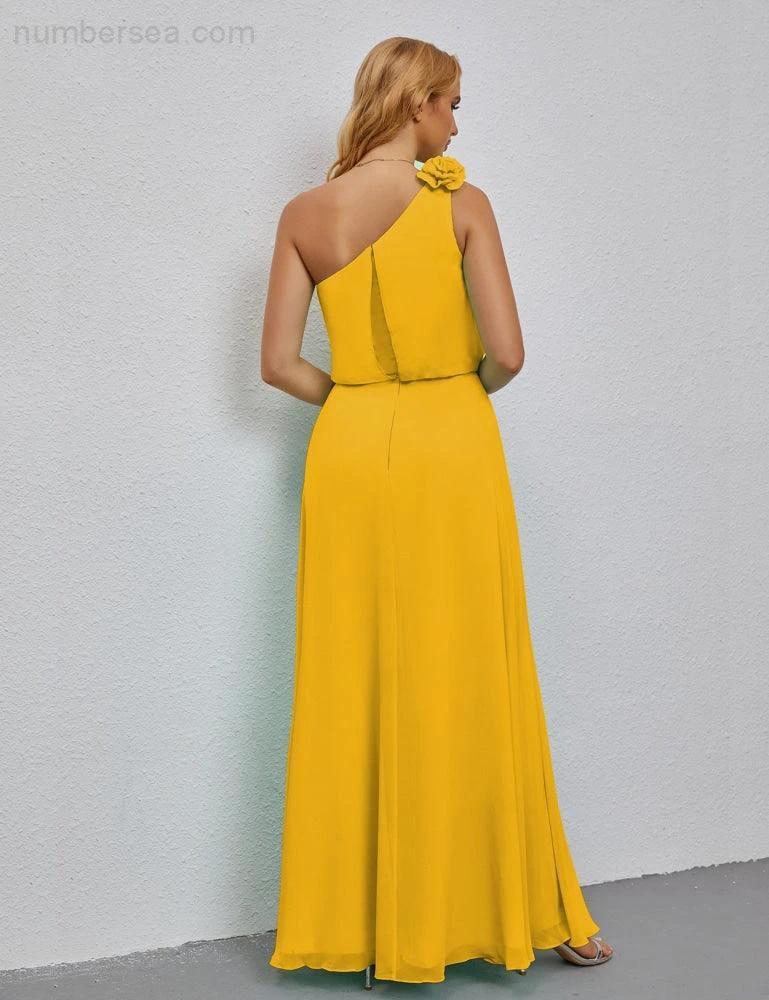 Ruffled One Shoulder Sleeveless Long Bridesmaid Dresses A-line Formal Evening Gown Side Split 28080 (ZD17018)