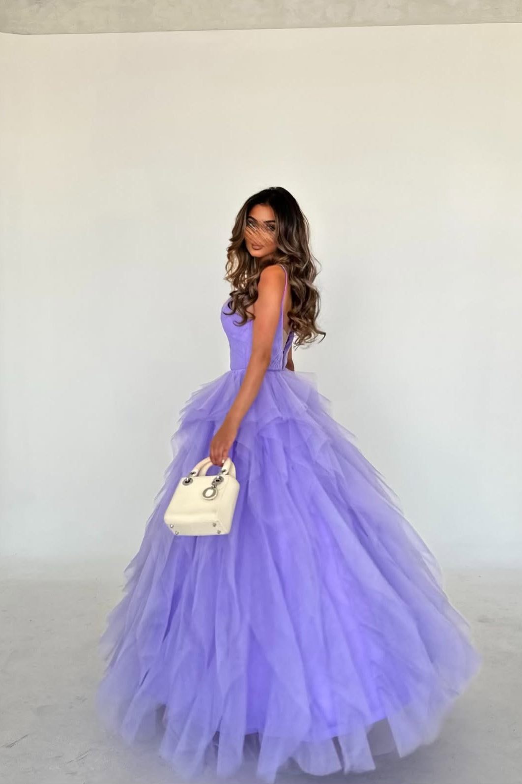 Gorgeous A Line Spaghetti Straps Lavender Tulle Long Party Dress