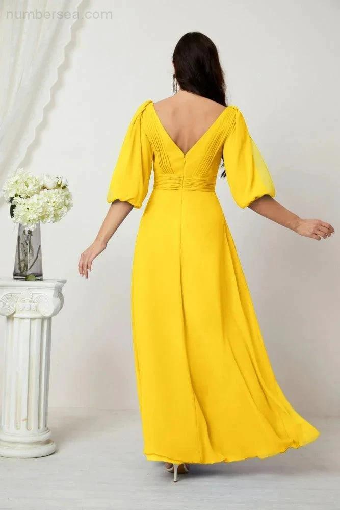 ZapDress Formal Prom Gown Women V-Neck Chiffon Bridesmaid Dresses Long Bishop Sleeve Party Dress 2807 (ZD17027)