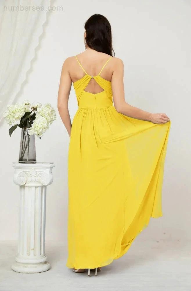 ZapDress Neck Bridesmaid Dresses Chiffon Long Spaghetti A-line Formal Prom Gown for Wedding Party Evening 2801 (ZD16961)