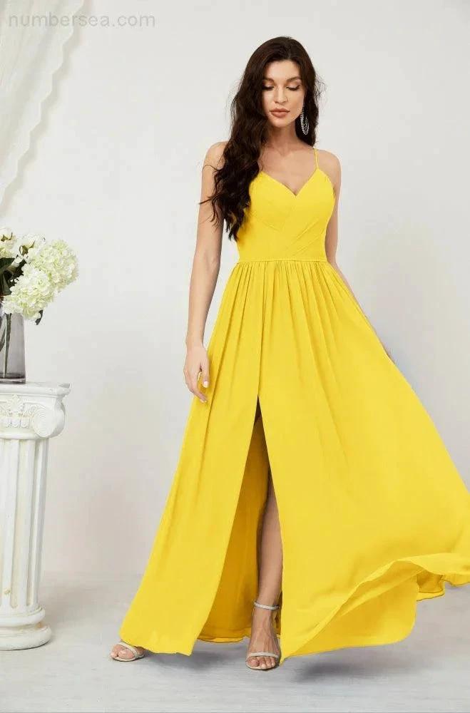 ZapDress Neck Bridesmaid Dresses Chiffon Long Spaghetti A-line Formal Prom Gown for Wedding Party Evening 2801 (ZD16961)