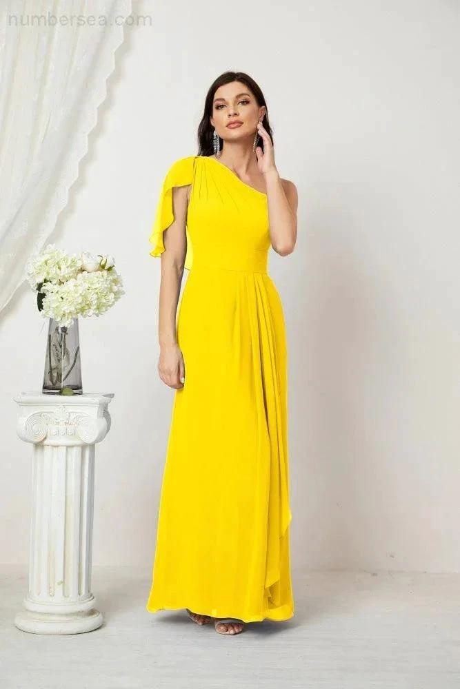 ZapDress Chiffon Ruffled One Shoulder Long Bridesmaid Dresses A-line Formal Evening Gown Side Split 2809 (ZD17049)