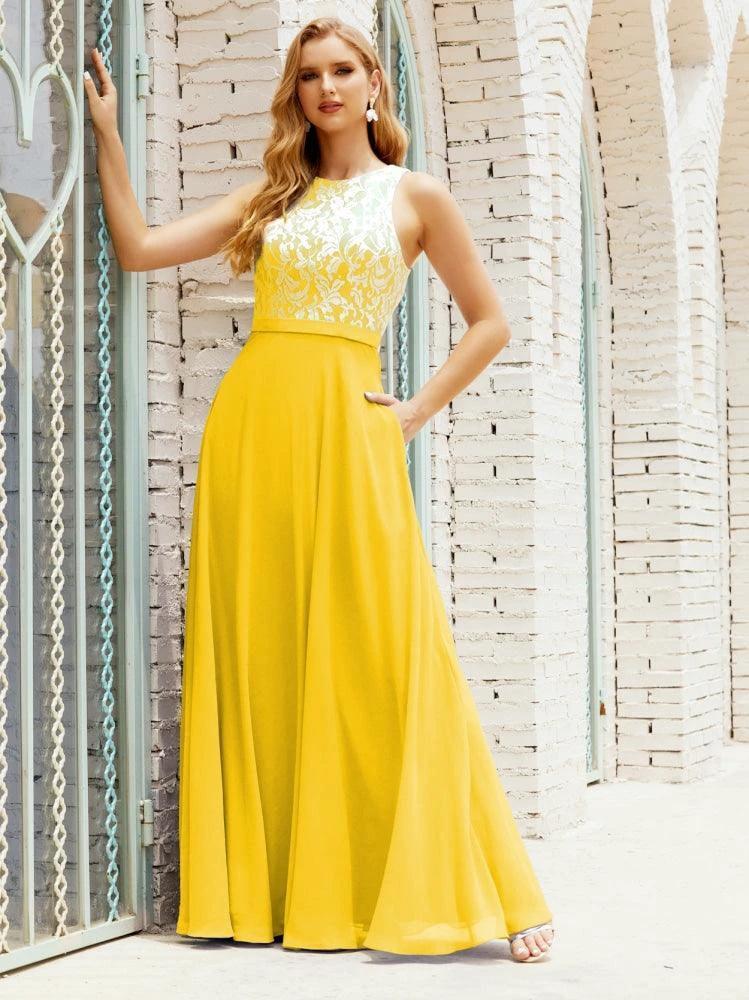 Lace Bridesmaid Dress Floor Length Evening Gowns with Pockets 28017 by numbersea