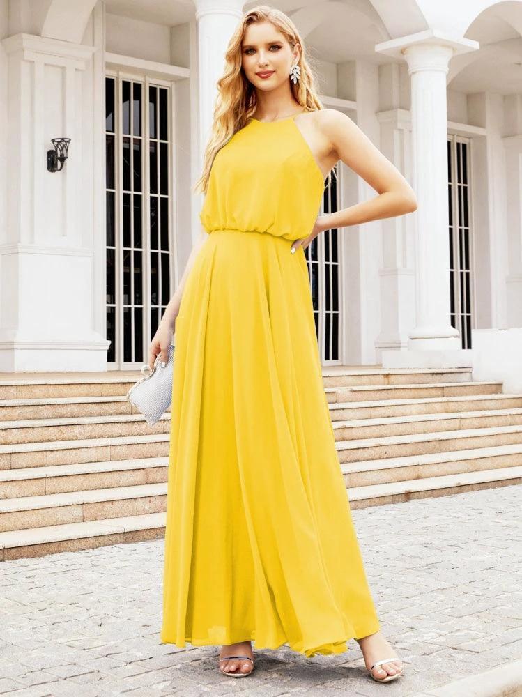 Numbersea Halter Long Bridesmaid Dresses Formal A line Juniors Dress 28029 by numbersea