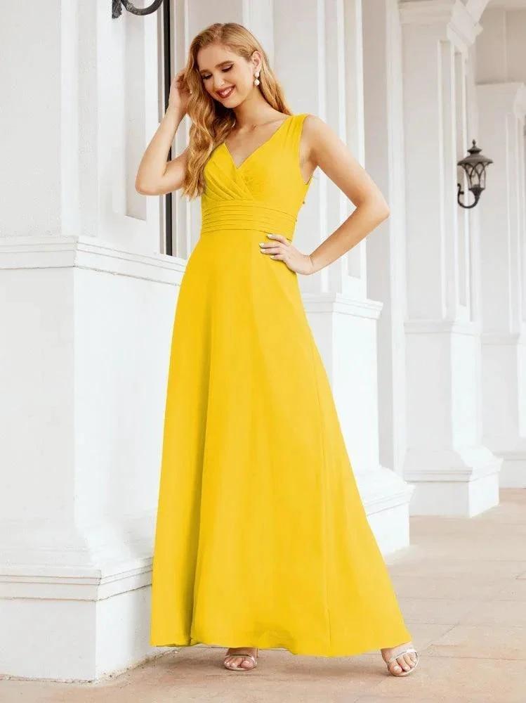 Formal Prom Gown Elegant V-Neck Sleeveless Bridesmaid Dresses for Wedding Party 28037 by numbersea