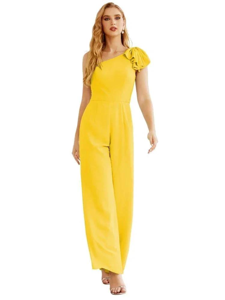 Women's One Shoulder Chiffon Long Jumpsuit Formal Evening Dress Long Bridesmaid Dresses Pants Wedding Party SEA28034 by numbersea