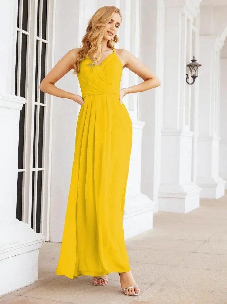 Numbersea Spaghetti Strap Bridesmaid Dresses V-Neck Long A-Line Formal Prom Gowns 28063 by numbersea