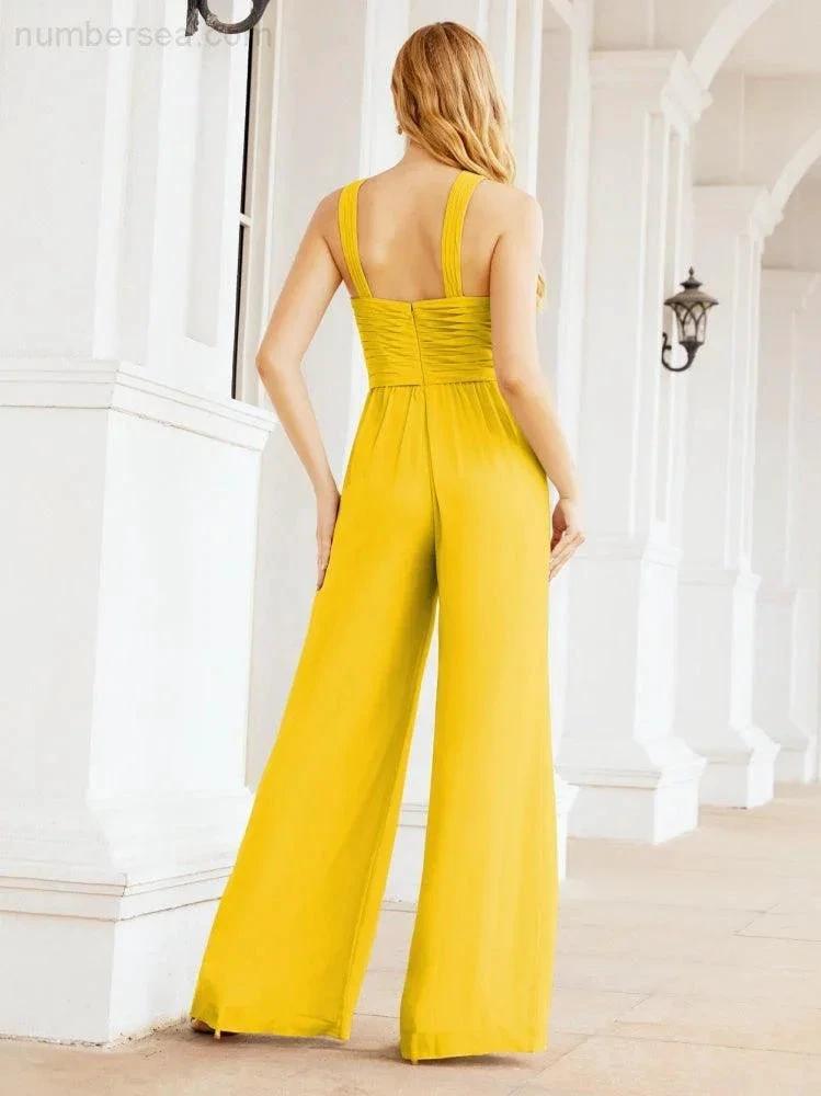 ZapDress Crisscross Neck Jumpsuit Formal Evening Dress Long Bridesmaid Dresses Bell-bottomed Pants 28033 (ZD17024)
